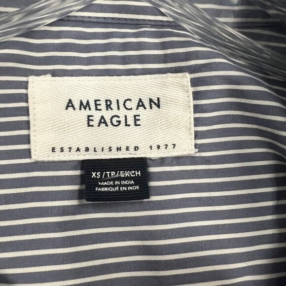 American Eagle Women's Striped Button Up Top Blue Gray/White Size XS - Picture 8 of 9